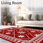 Red White Snowflake Geometric Mandala Rug