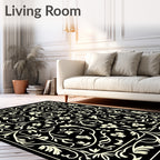 Cream Floral Swirls Black Elegance Rug