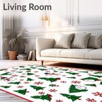 Festive Snowman Christmas Tree Snowflakes Rug