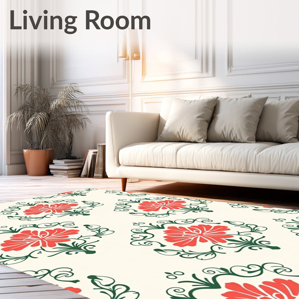 Coral Flower Damask Pattern Rug