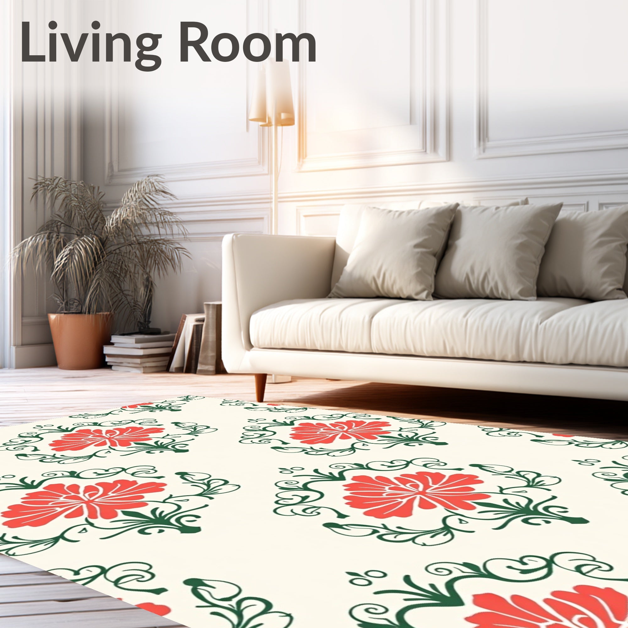 Coral Flower Damask Pattern Rug