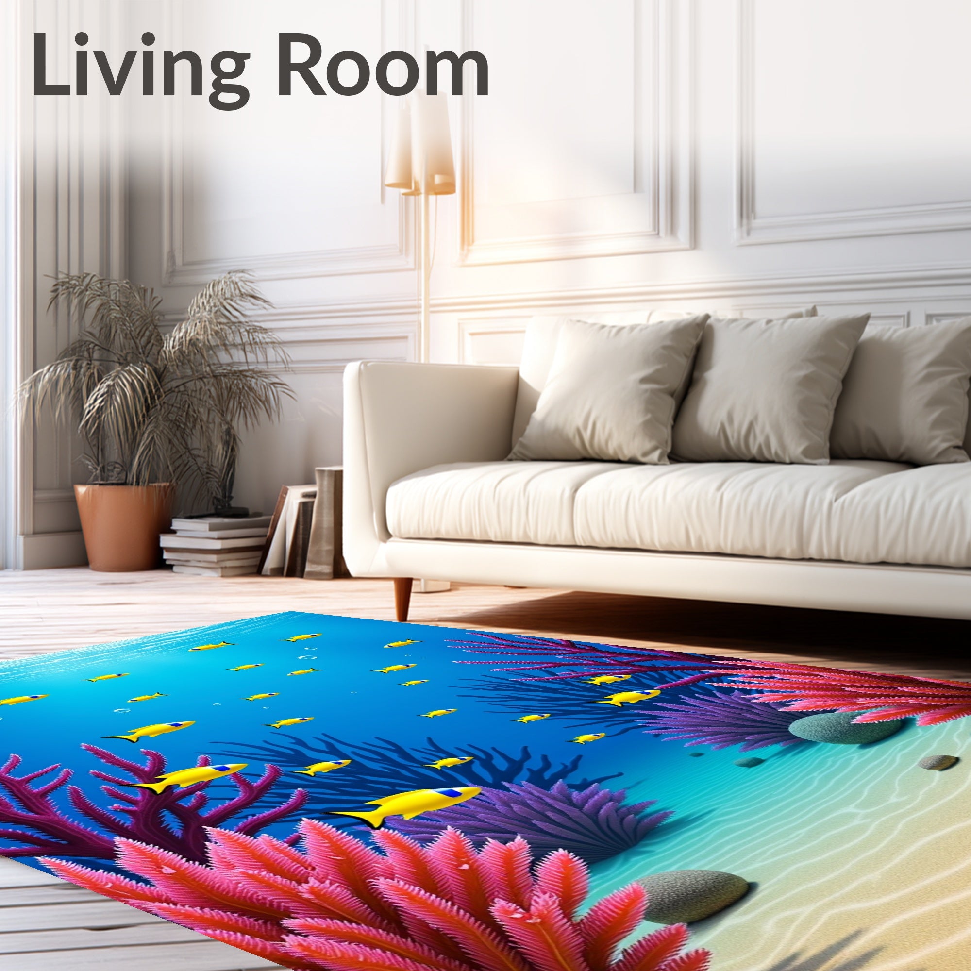 Vibrant Yellow Fish Underwater Coral Garden Rug