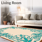 Elegant Teal Floral Vintage Design Rug