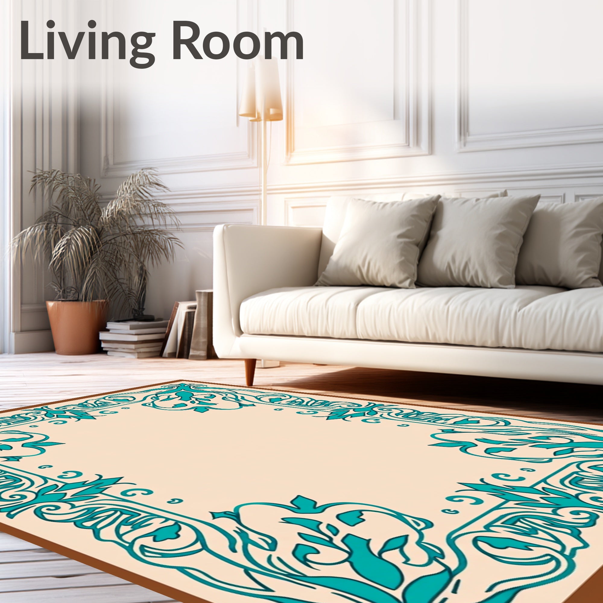 Elegant Teal Floral Vintage Design Rug