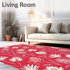 Tropical Floral Patterned Bright Red Rug