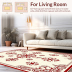 Traditional Red Cream Damask Rug