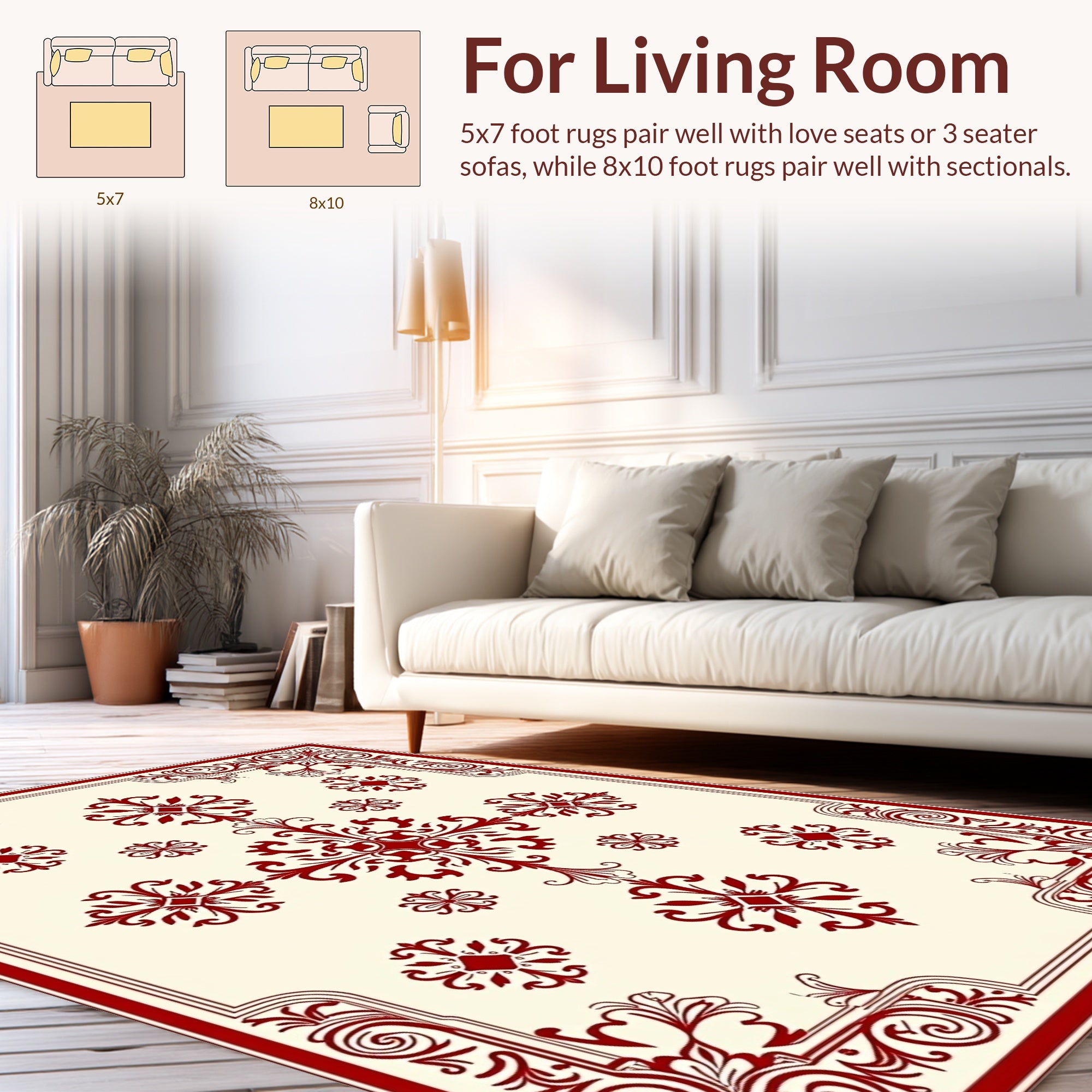 Traditional Red Cream Damask Rug