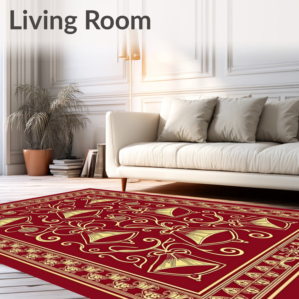 Red Yellow Bell Floral Swirls Rug