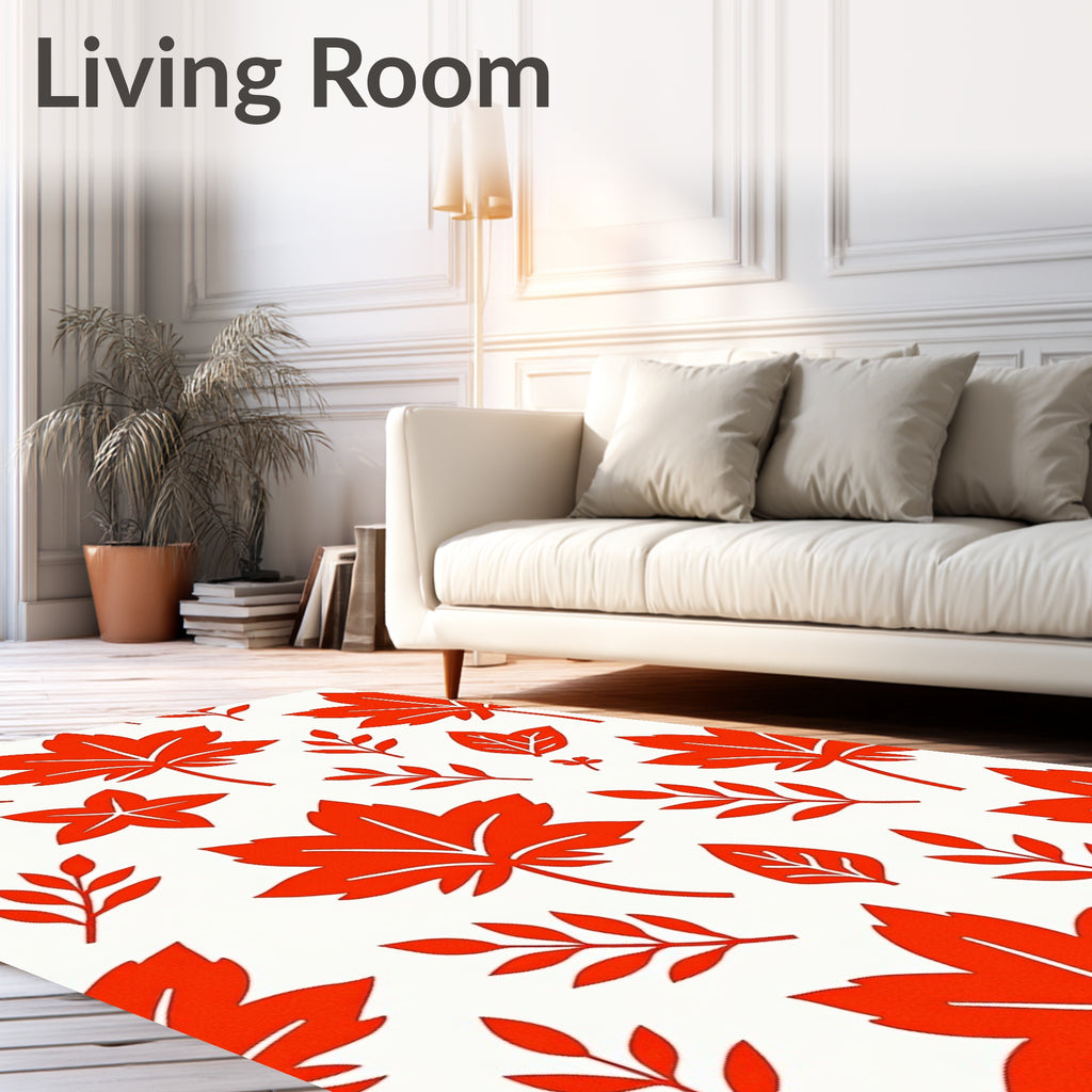 Bold Red Leaf Pattern Rug