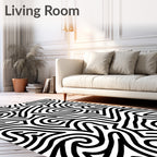 Bold Black Wave Pattern Rug