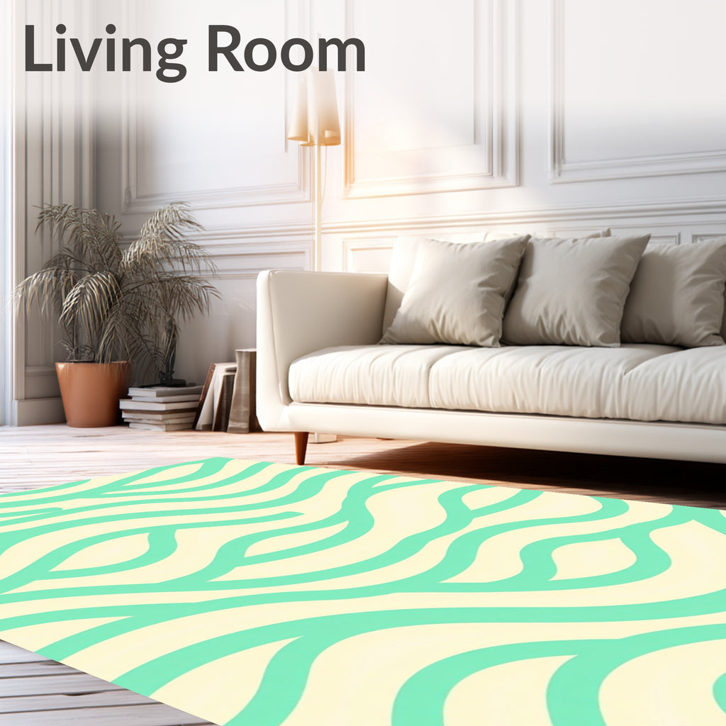 Aqua Stripe Flowing Waves Design Rug