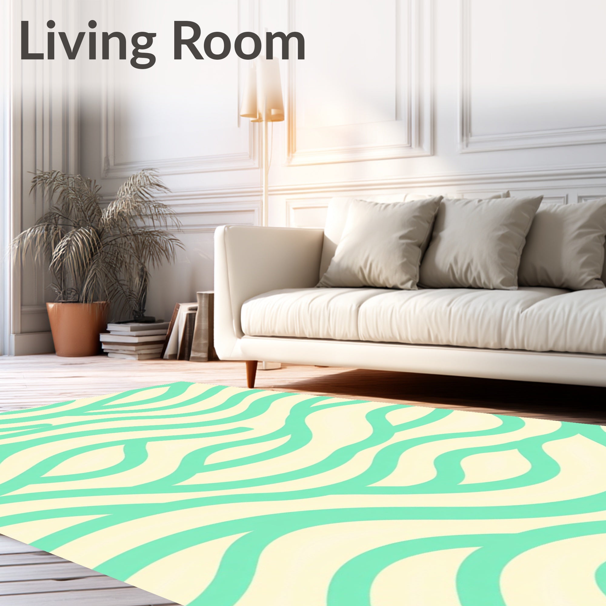 Aqua Stripe Flowing Waves Design Rug