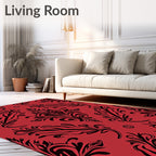 Elegant Black Floral Damask Pattern Rug