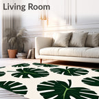 Dark Green Tropical Monstera Leaves Rug
