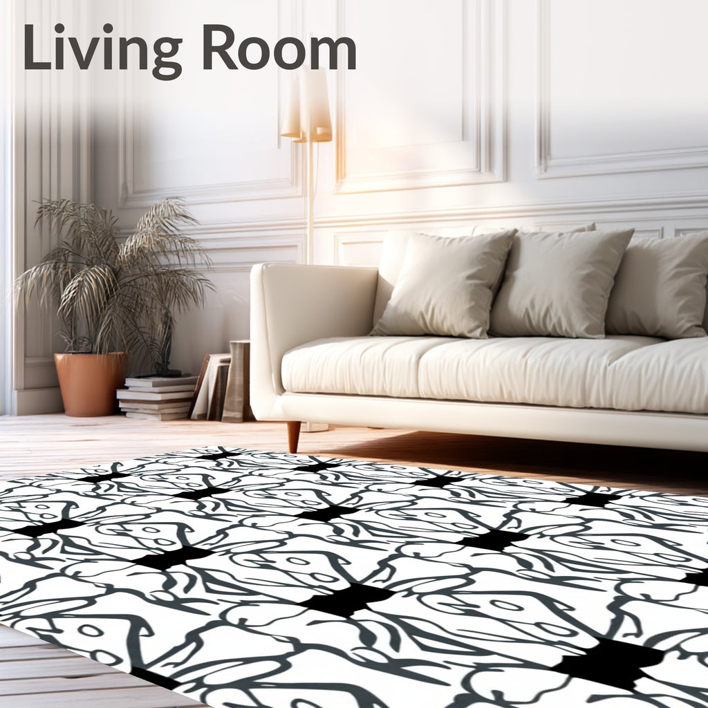 Monochrome Abstract Floral Pattern Rug
