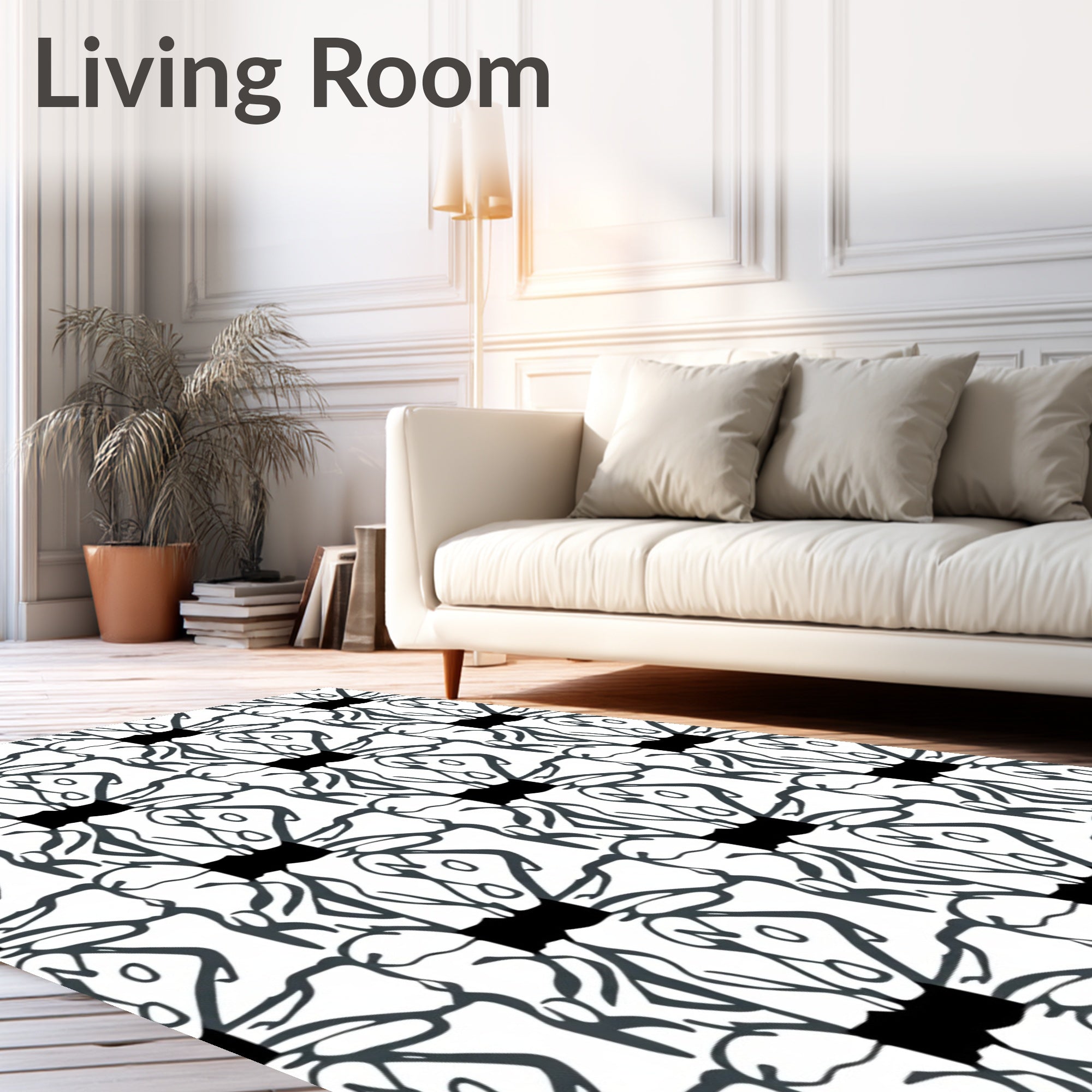 Monochrome Abstract Floral Pattern Rug