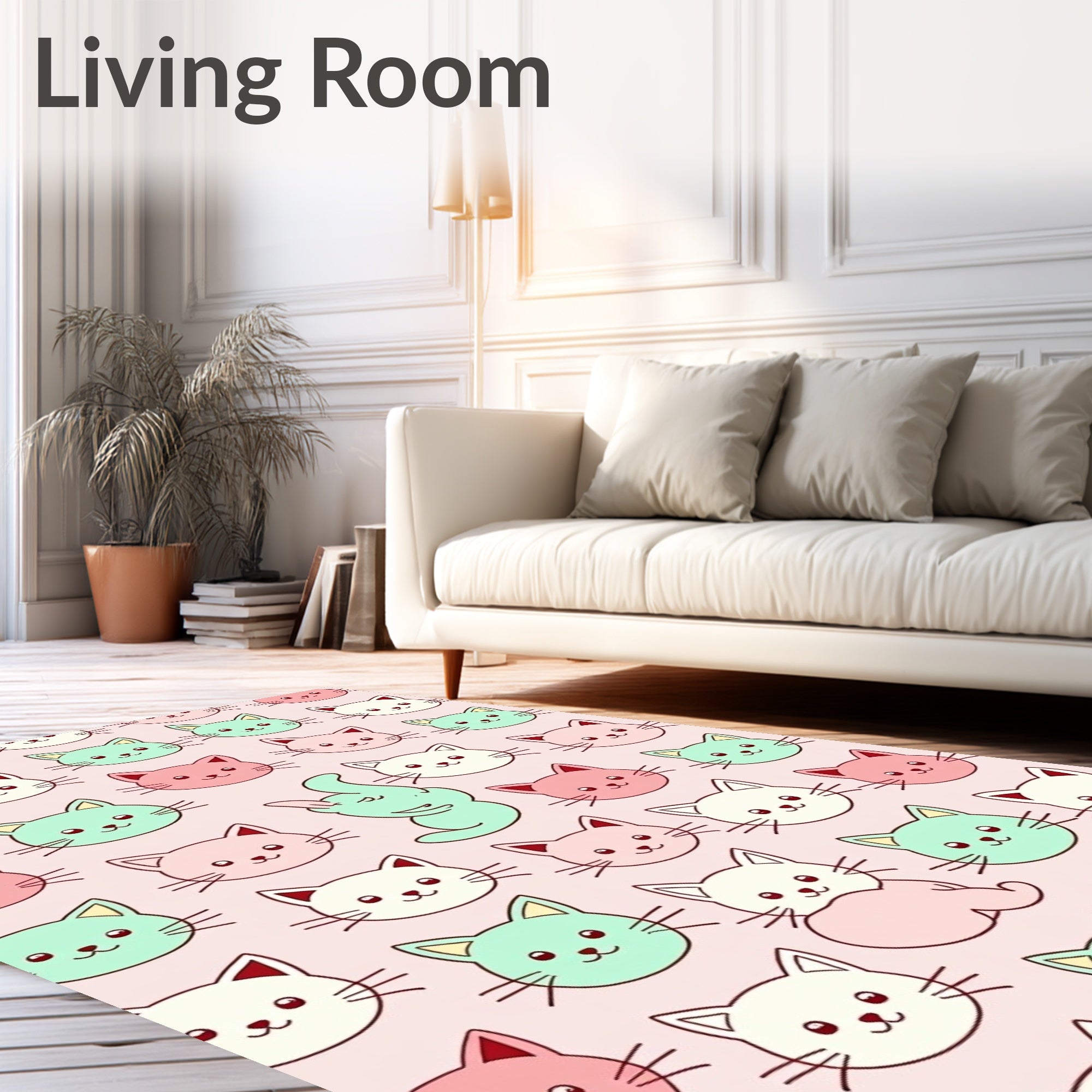 Playful Cat Faces Pattern Rug