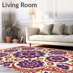 Ornate Floral Patterned Red Purple Rug