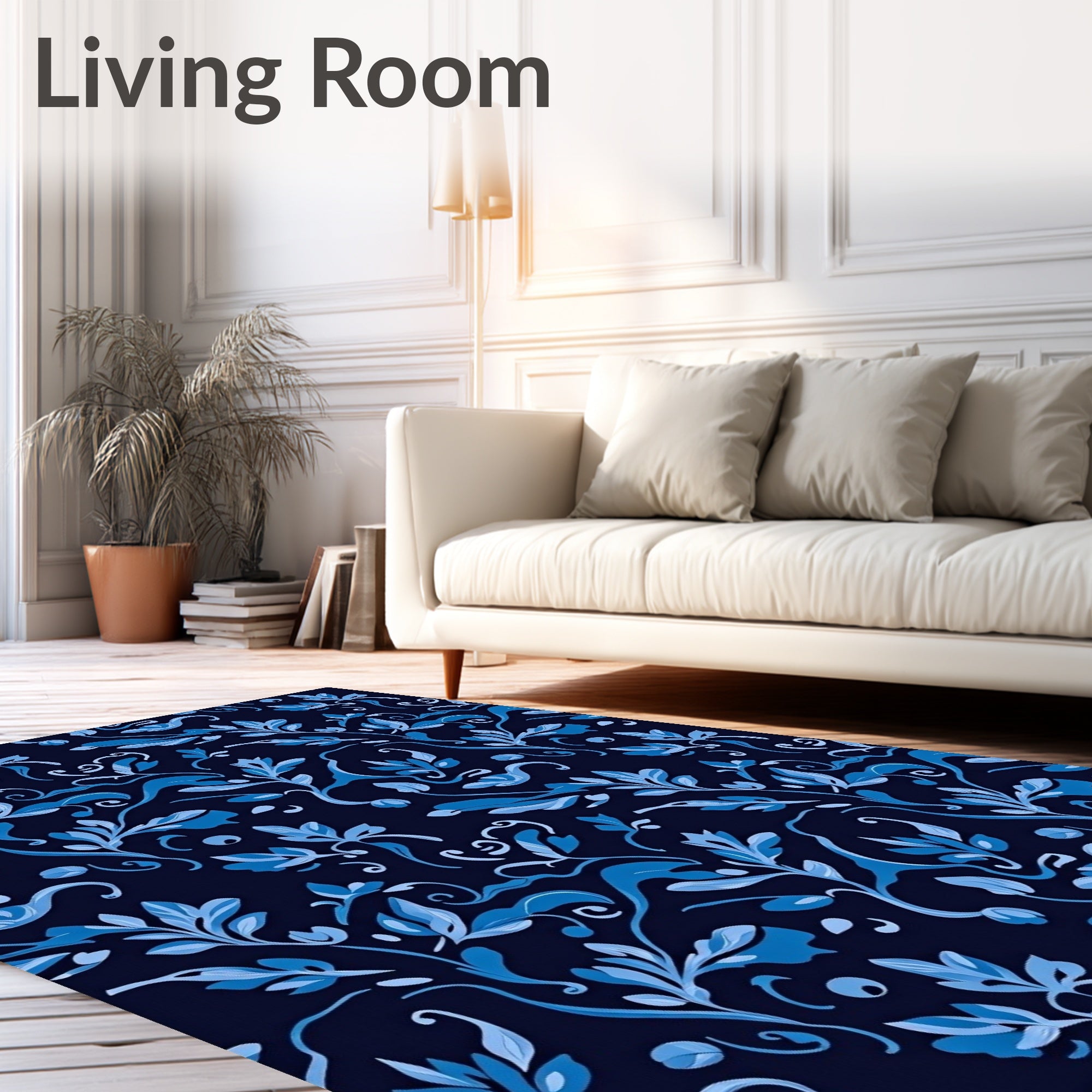 Blue Floral Vine Pattern Rug