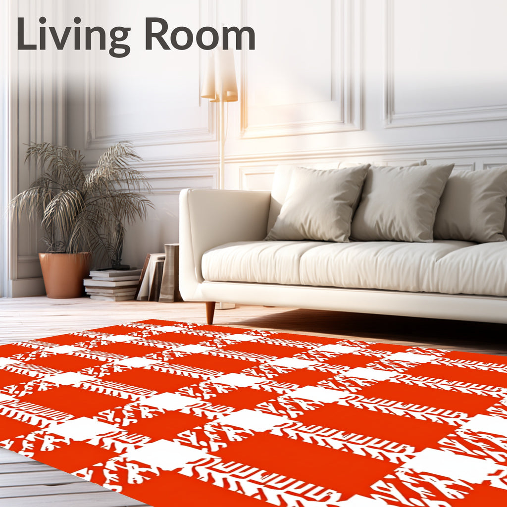 Bold Red Checked Abstract Pattern Rug