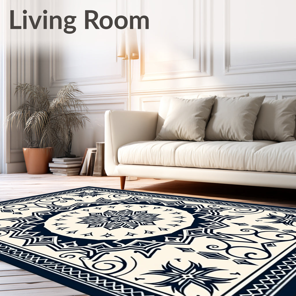 Ornate Dark Blue Mandala Floral Rug