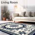 Ornate Dark Blue Mandala Floral Rug