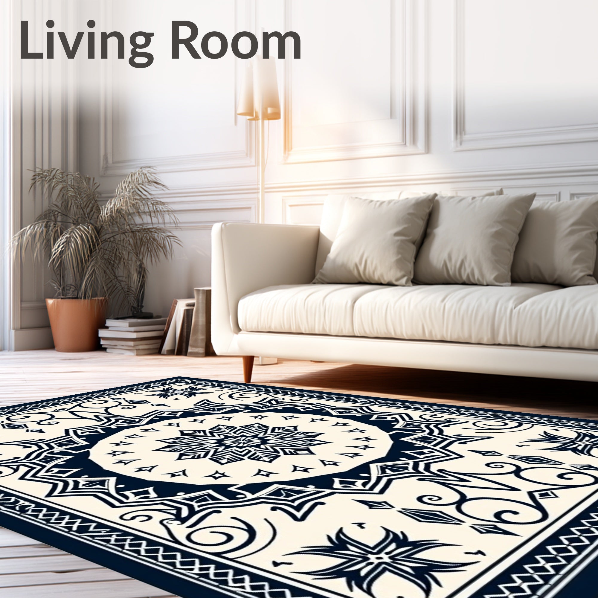 Ornate Dark Blue Mandala Floral Rug