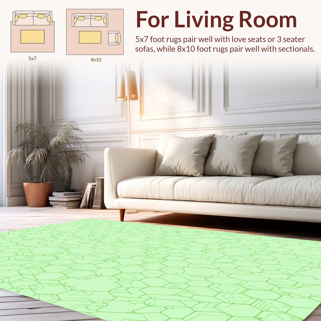 Green Outline Hexagon Patterned Rug