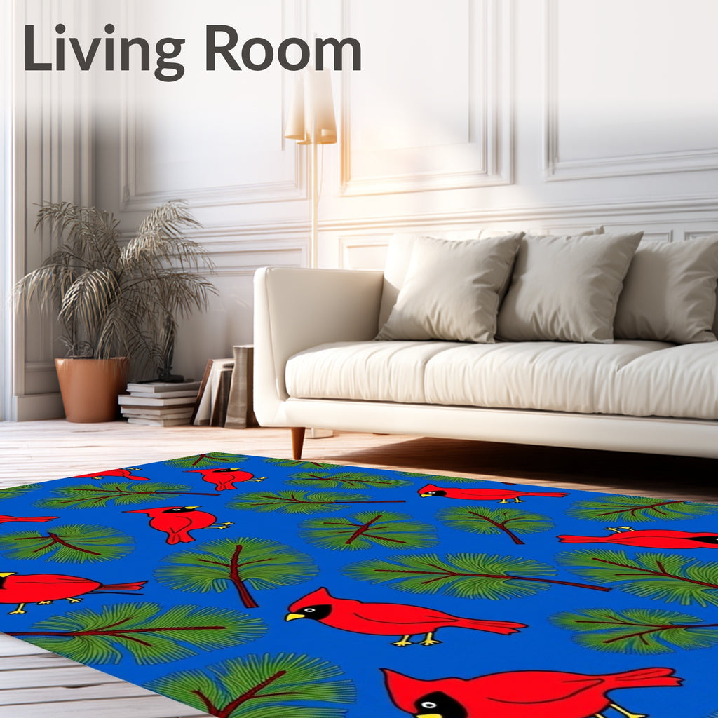 Red Cardinal On Pine Branch Pattern Rug