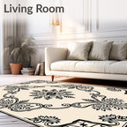 Classic Black and Cream Floral Medallion Rug
