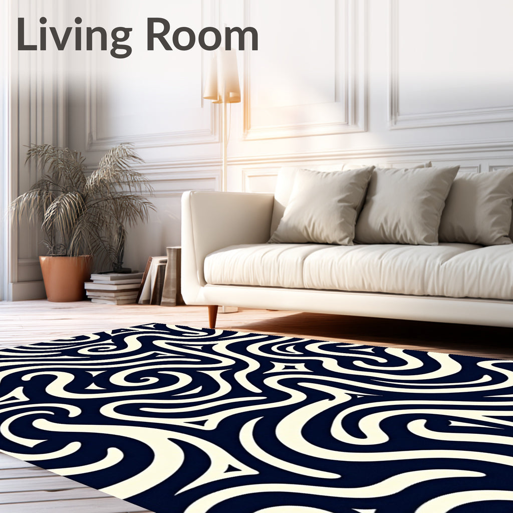Abstract Swirl Black Cream Rug