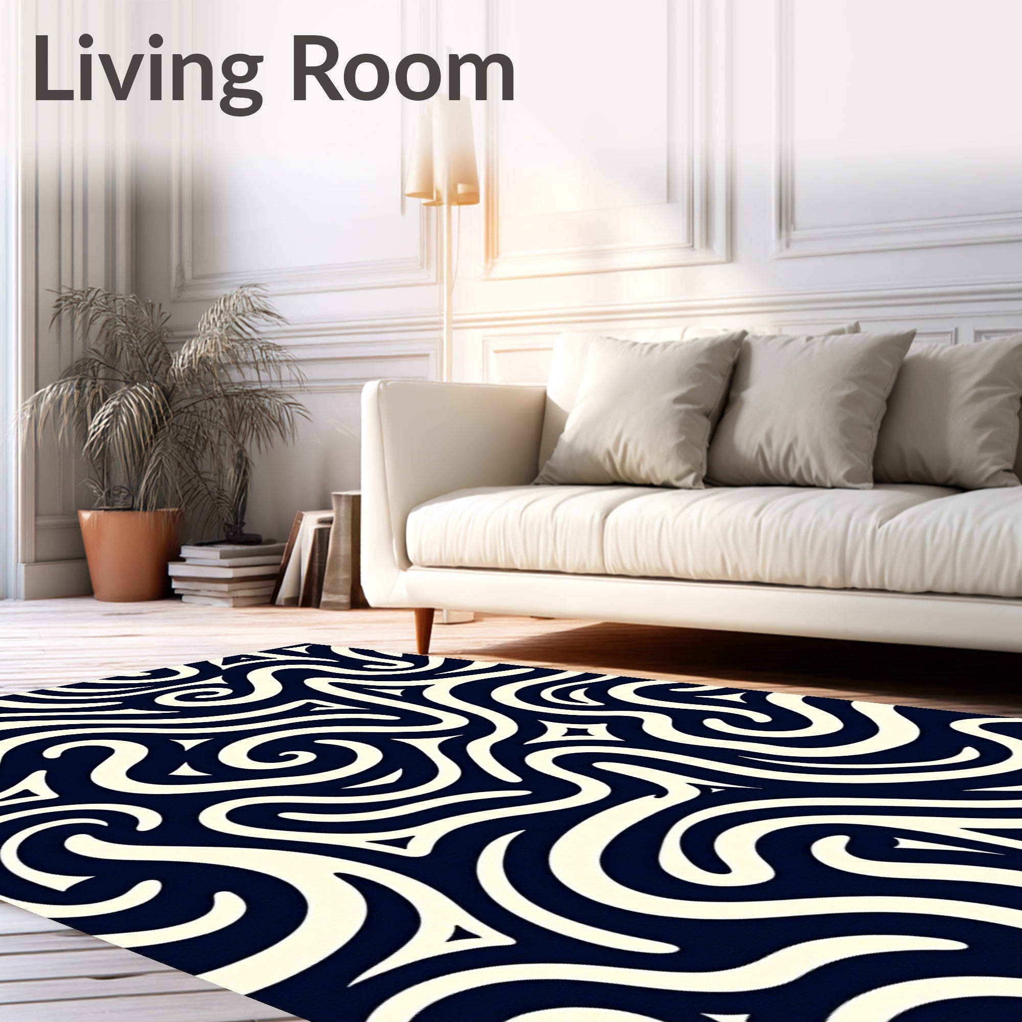 Abstract Swirl Black Cream Rug