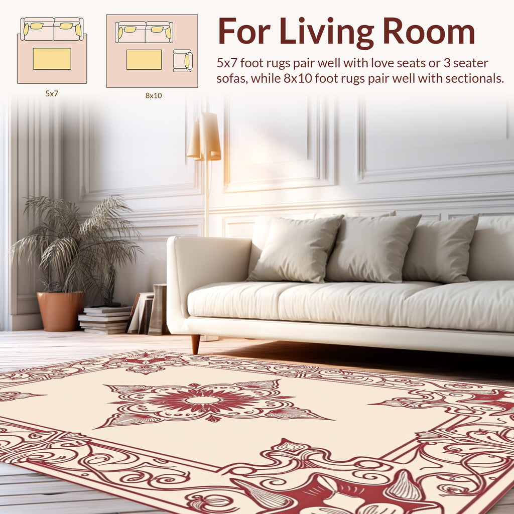 Ornate Floral Medallion Border Rug