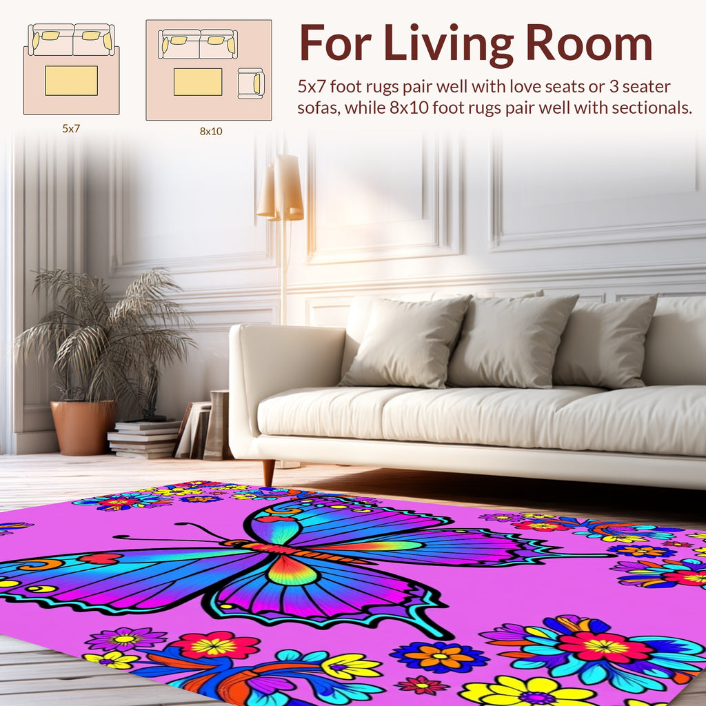 Vibrant Butterfly Floral Pattern Rug
