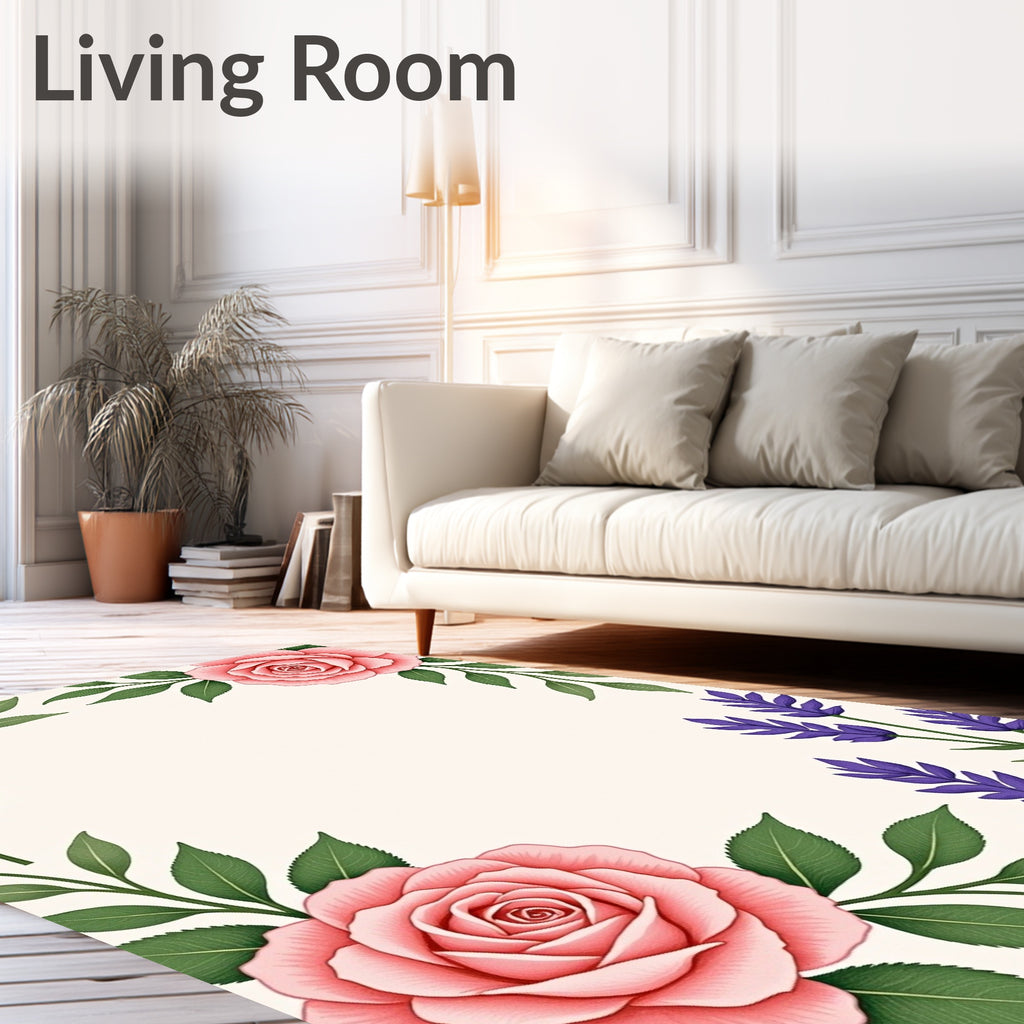Pink Rose Purple Lavender Floral Design Rug