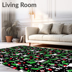 White Deer With Floral Foliage Pattern Rug