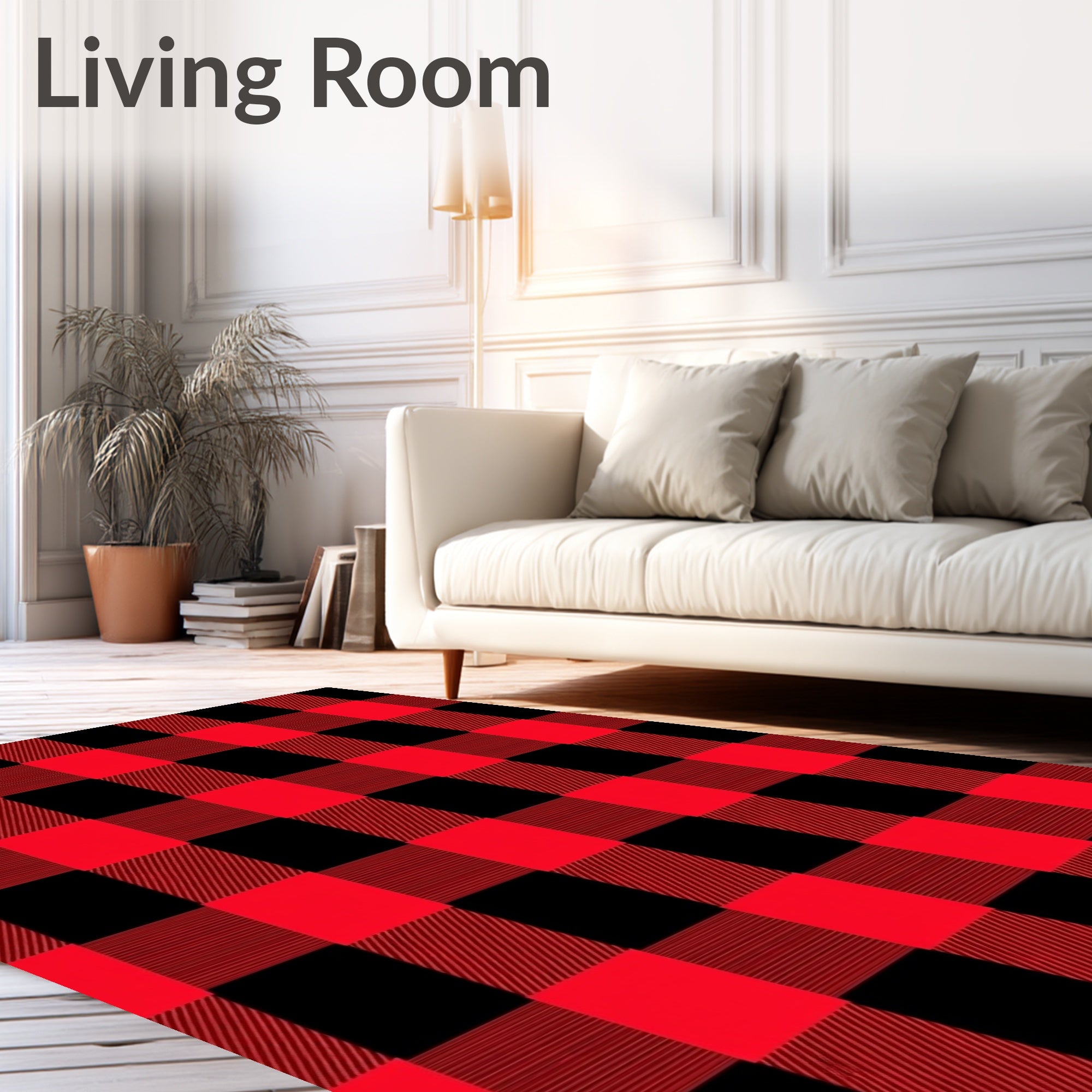 Classic Red Black Gingham Pattern Rug