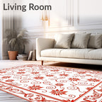 Red Floral Vine Patterned Rug