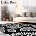 Black White Intricate Medallion Pattern Rug