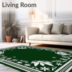 Dark Green Floral Patterned Art Rug