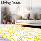 Elegant Yellow Swirl Floral Pattern Rug