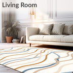 Abstract Wavy Brown Blue Lines Rug