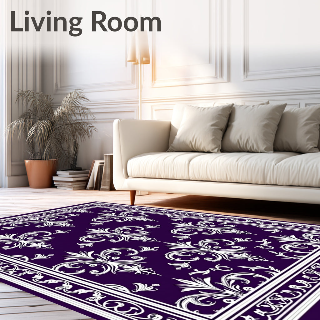Elegant White Damask Pattern Rug