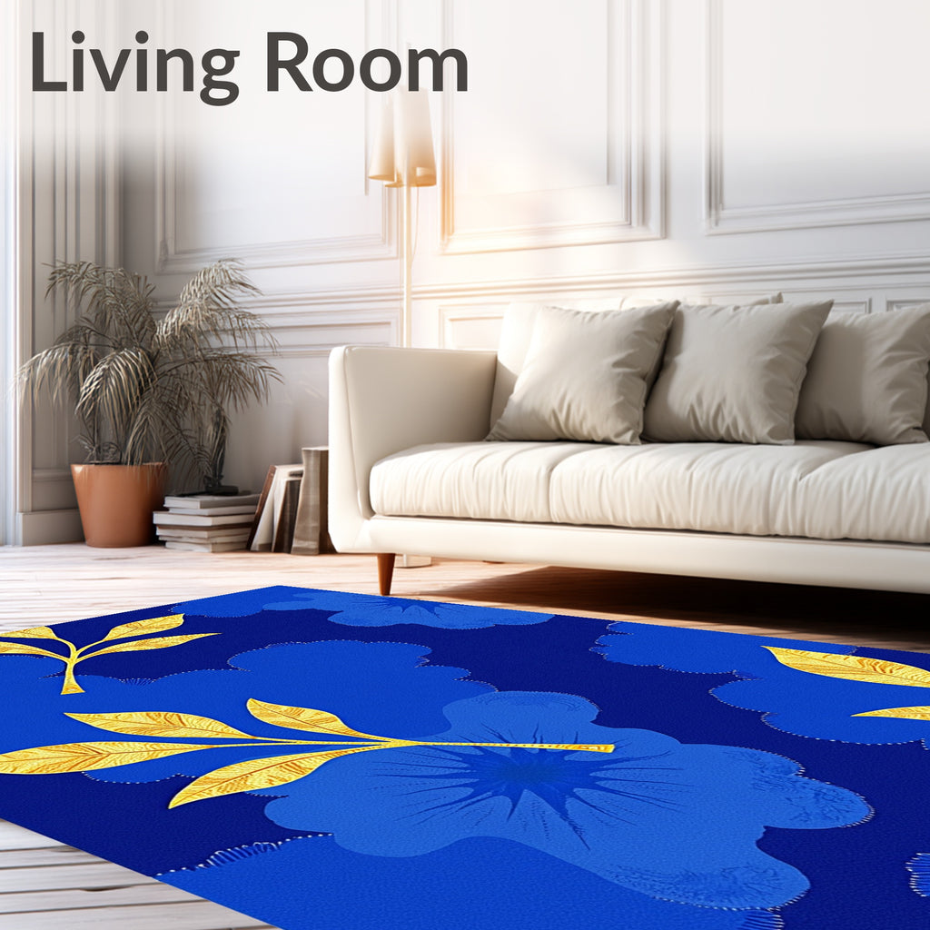 Royal Blue And Gold Floral Pattern Rug