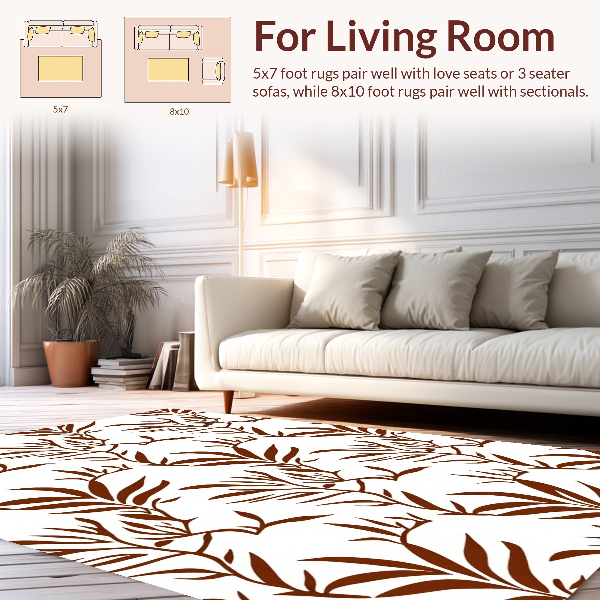 Brown Botanical Branch Pattern Rug