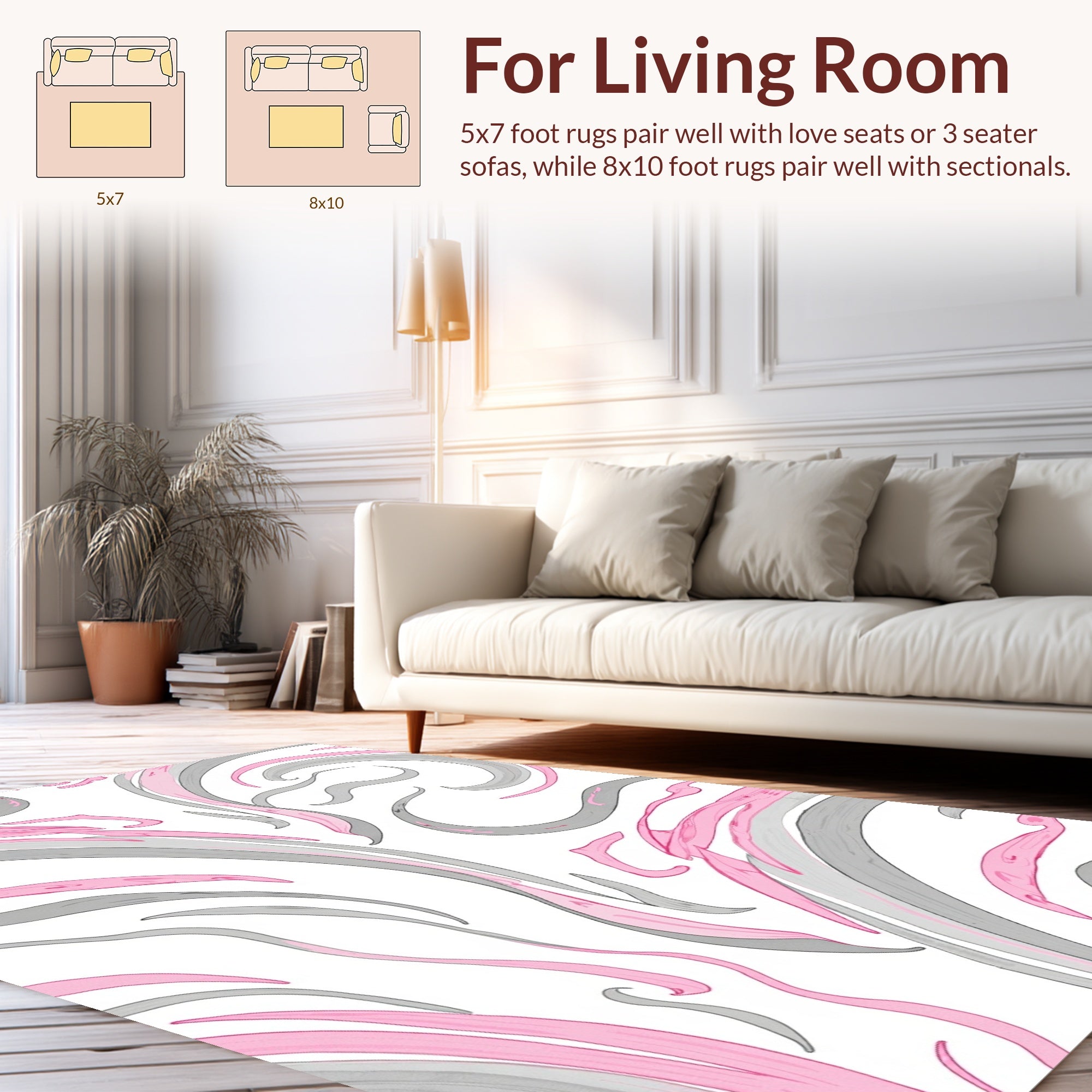 Blush Gray Swirl Abstract Design Rug