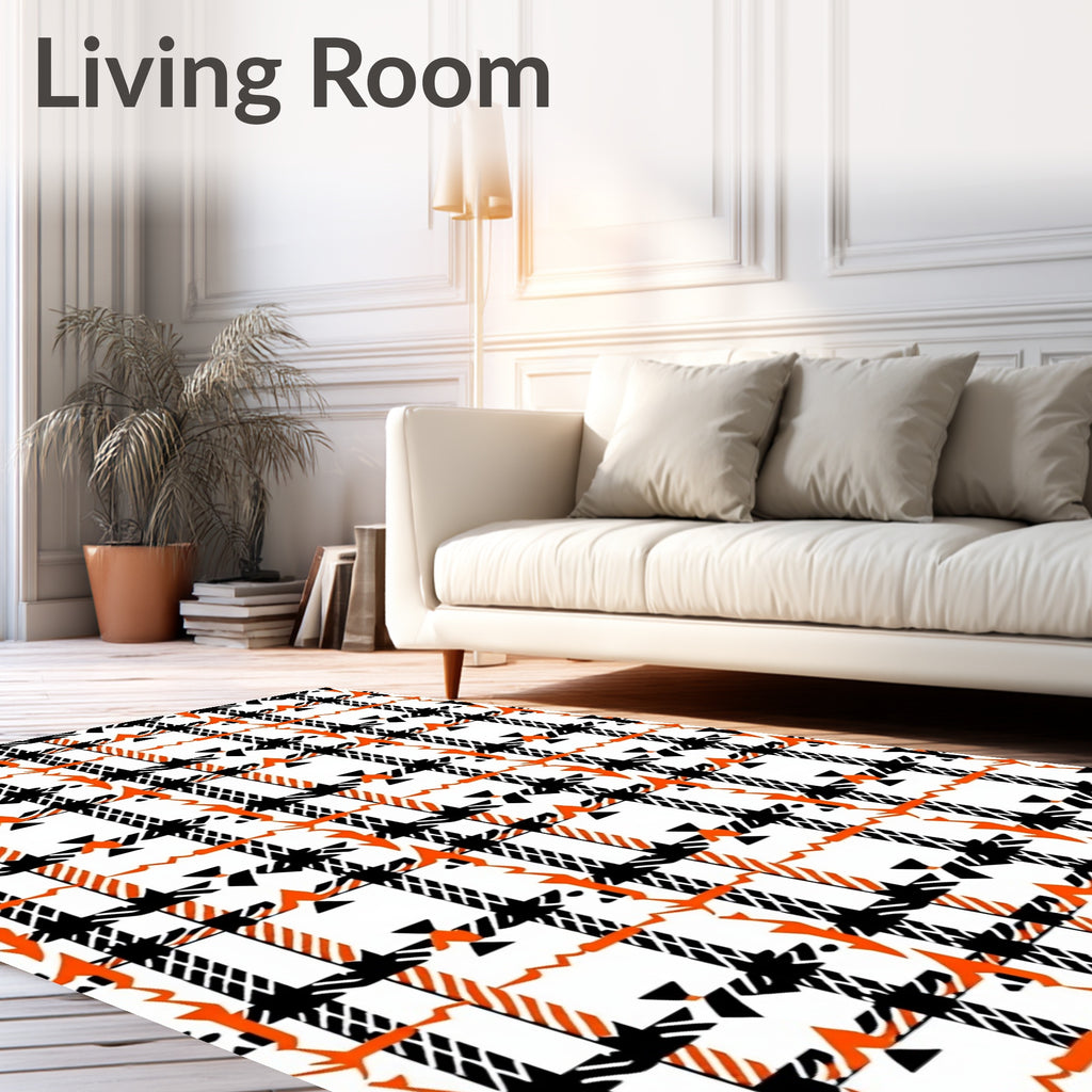 Bold Plaid Geometric Orange Pattern Rug