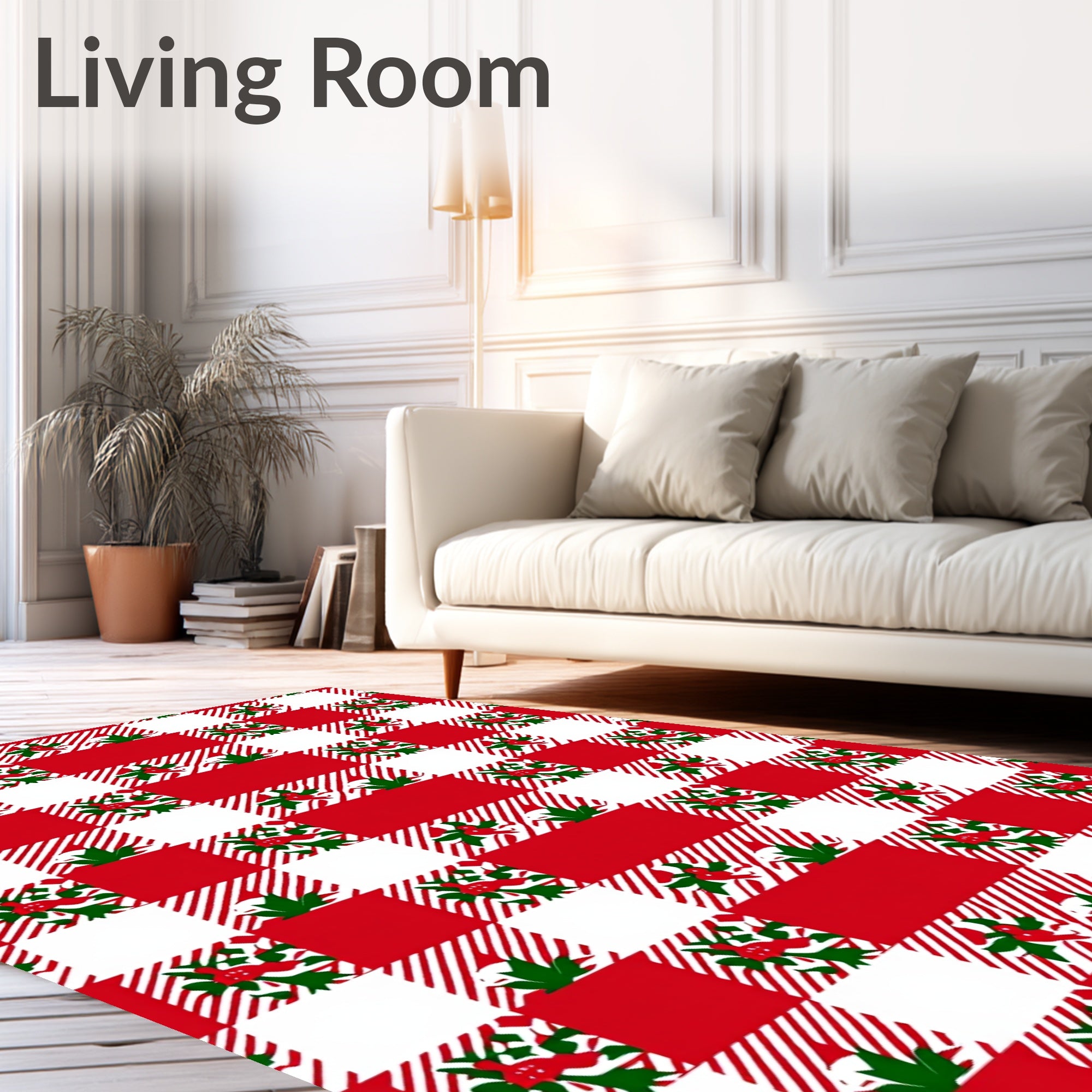 Classic Red White Gingham Festive Rug