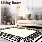Bold Black Cream Abstract Motif Rug