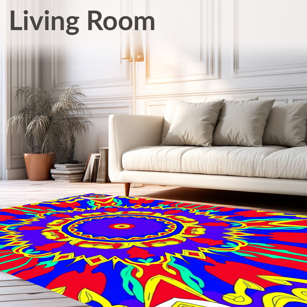 Vibrant Floral Mandala Graphic Design Rug